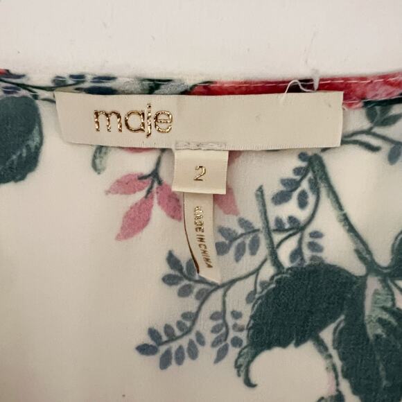 Maje | Rachelle Floral Flowy Romantic Asymmetric Boho V Neck Designer Maxi Dress - Picture 11 of 14